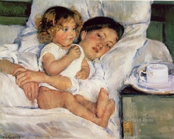 ベッドでの朝食 母親の子供たち メアリー・カサット Oil Paintings
